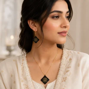 Noor-e-Gul Black & Gold Earrings