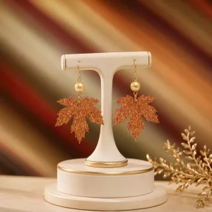 Autumn Maple Leaf Pearl Earrings