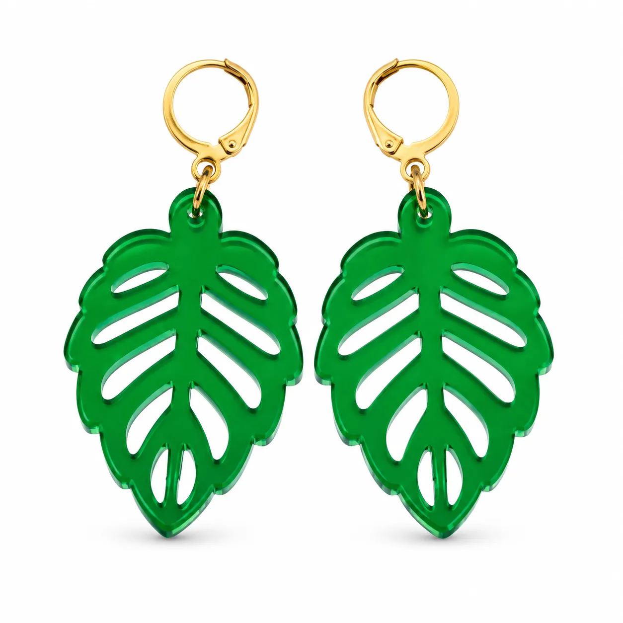 Emerald Monstera Leaf Acrylic Earrings Emerald Monstera Leaf Earrings