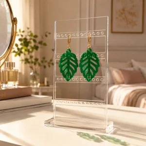 Emerald Monstera Leaf Acrylic Earrings Emerald Monstera Leaf Earrings