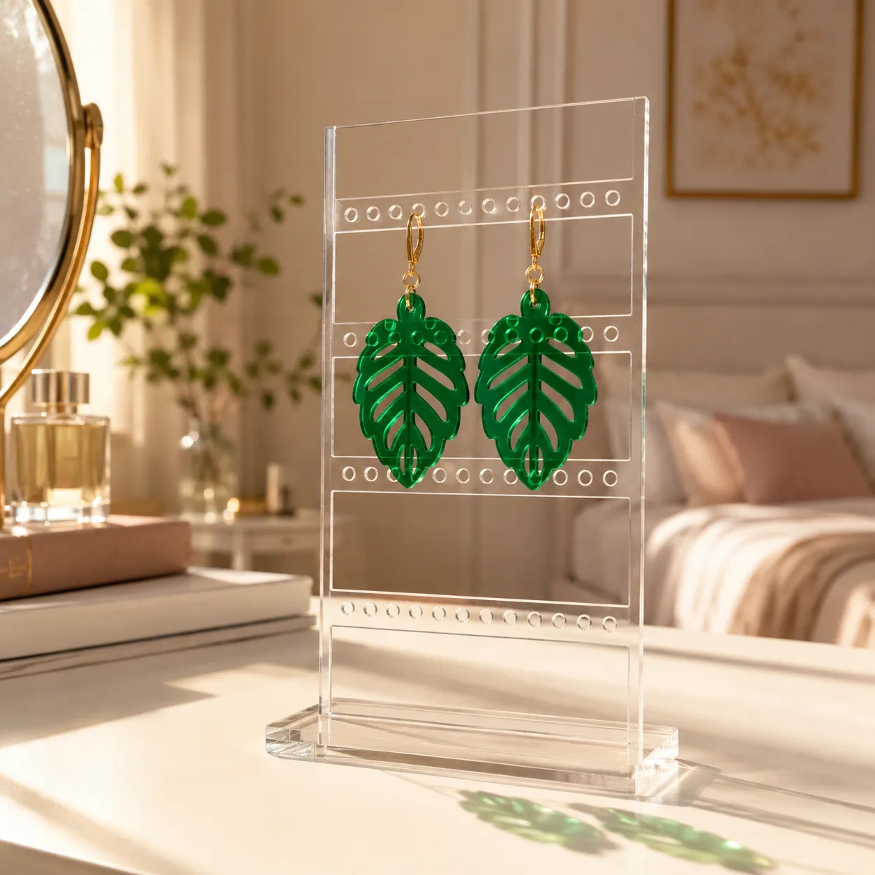 Emerald Monstera Leaf Acrylic Earrings Emerald Monstera Leaf Earrings