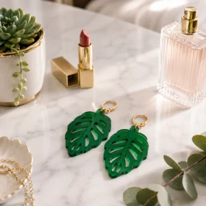 Emerald Monstera Leaf Acrylic Earrings Emerald Monstera Leaf Earrings