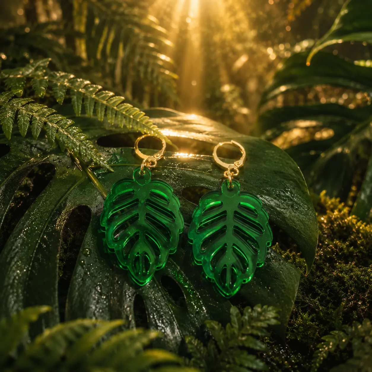 Emerald Monstera Leaf Acrylic Earrings Emerald Monstera Leaf Earrings