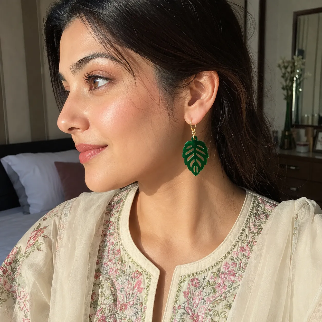 Emerald Monstera Leaf Acrylic Earrings Emerald Monstera Leaf Earrings