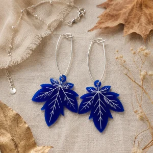 Vibrant Blue Maple Earrings