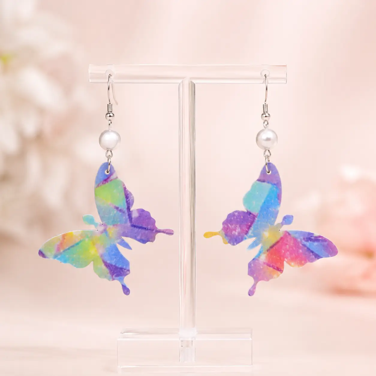 Watercolor Butterfly Pearl Acrylic Earrings Watercolor Butterfly Pearl Acrylic Earrings