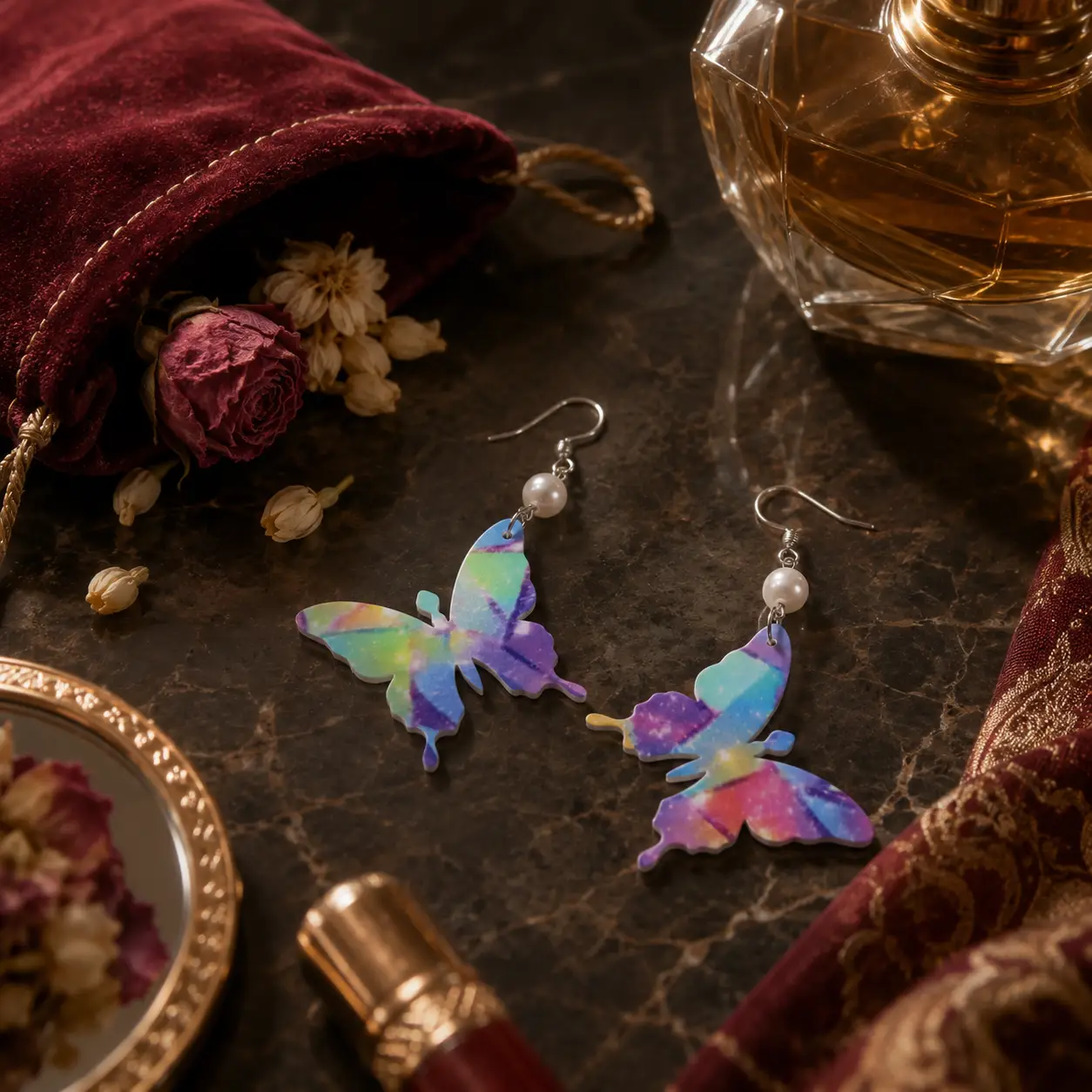 Watercolor Butterfly Pearl Acrylic Earrings Watercolor Butterfly Pearl Acrylic Earrings