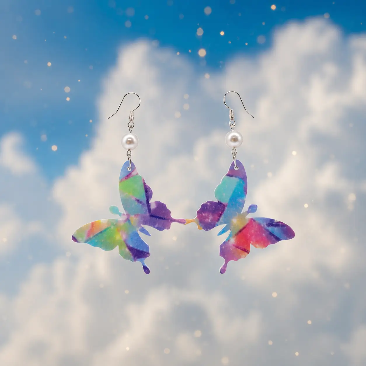 Watercolor Butterfly Pearl Acrylic Earrings Watercolor Butterfly Pearl Acrylic Earrings