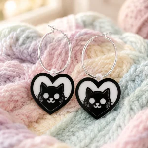Purrfect Heart Cat Acrylic Hoop Earrings Purrfect Heart Cat Acrylic Earrings