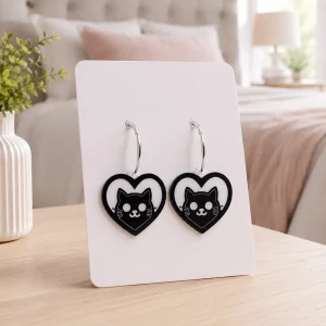 Purrfect Heart Cat Acrylic Hoop Earrings Purrfect Heart Cat Acrylic Earrings