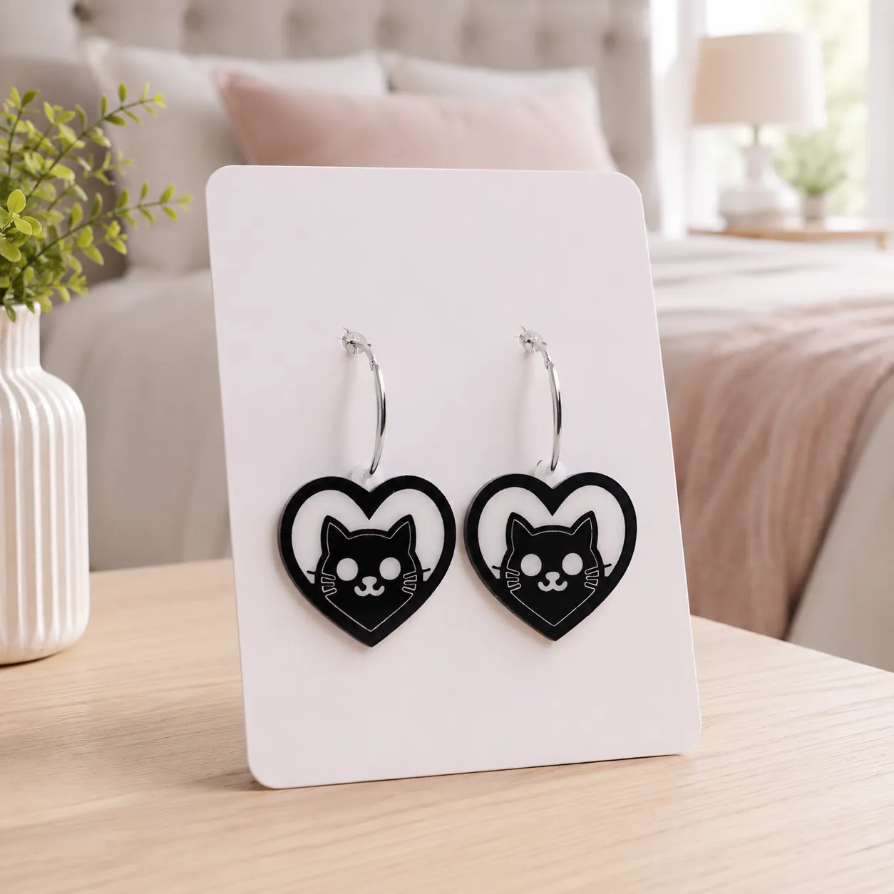 Purrfect Heart Cat Acrylic Hoop Earrings Purrfect Heart Cat Acrylic Earrings
