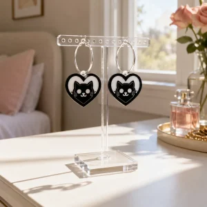 Purrfect Heart Cat Acrylic Hoop Earrings Purrfect Heart Cat Acrylic Earrings