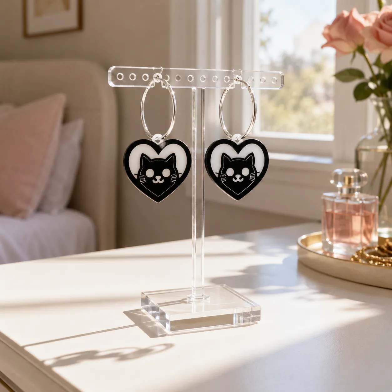 Purrfect Heart Cat Acrylic Hoop Earrings Purrfect Heart Cat Acrylic Earrings