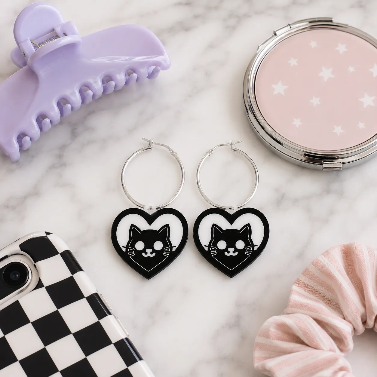 Purrfect Heart Cat Acrylic Hoop Earrings Purrfect Heart Cat Acrylic Earrings
