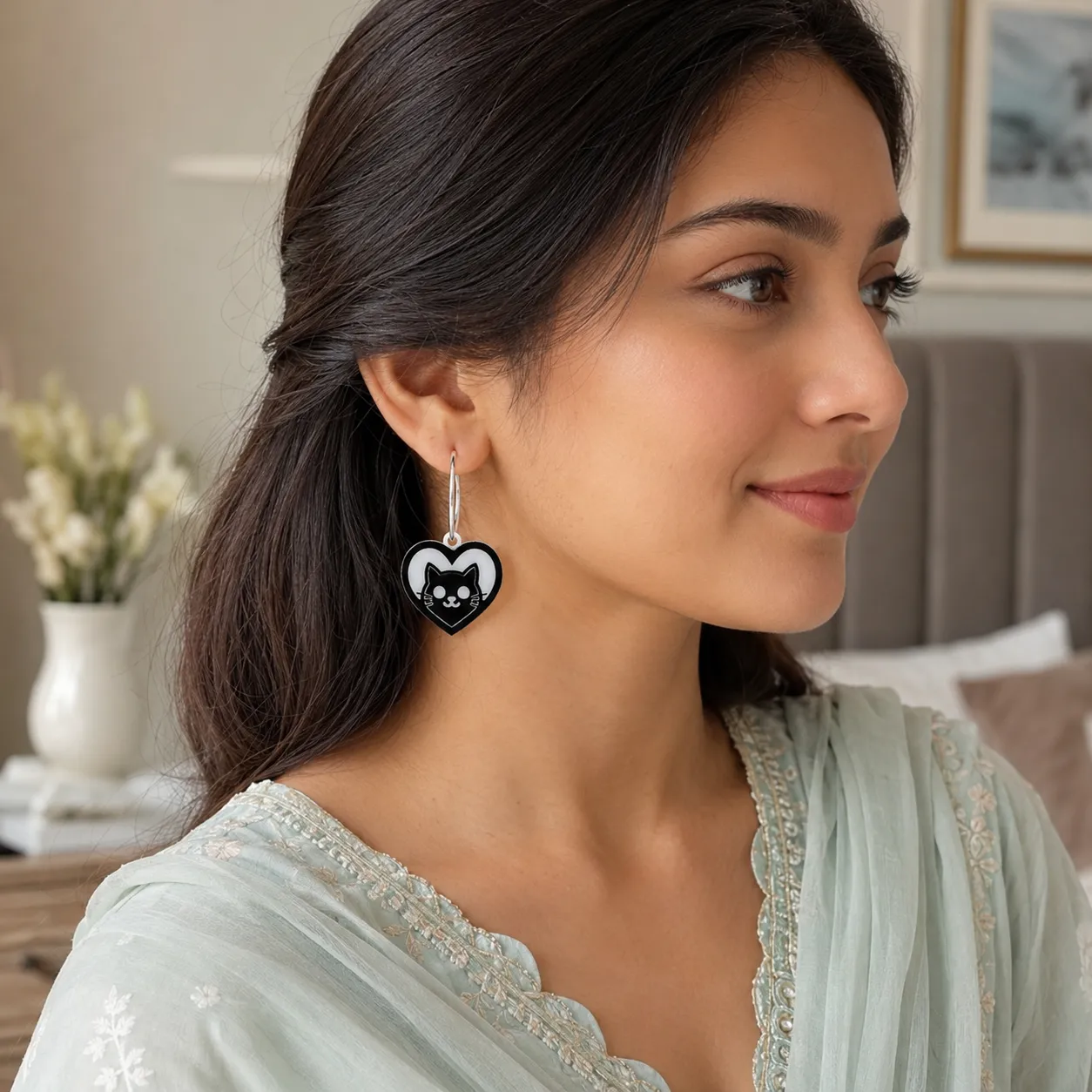 Purrfect Heart Cat Acrylic Hoop Earrings Purrfect Heart Cat Acrylic Earrings