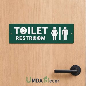 12 × 4 inches toilet / restroom sign with 2 mm raised white acrylic letters and icons on a solid 2 mm green base. pre-drilled, ready to mount.