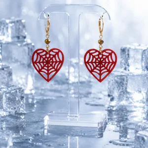 Crimson Spiderweb Heart Acrylic Earrings Crimson Spiderweb Heart Earrings