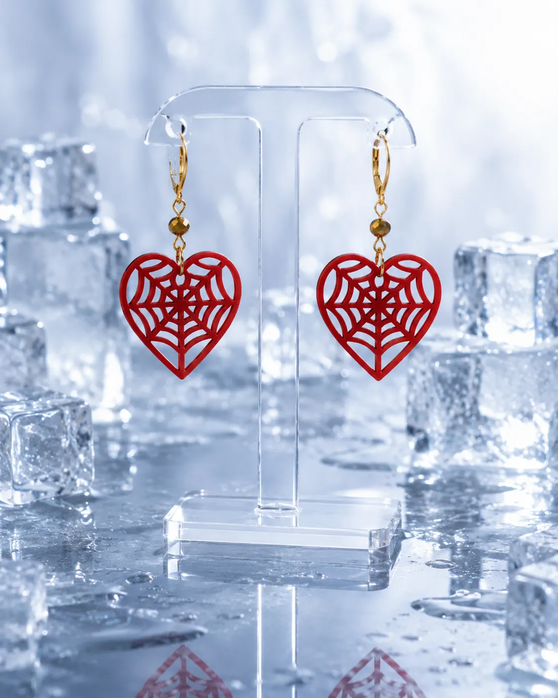 Crimson Spiderweb Heart Acrylic Earrings Crimson Spiderweb Heart Earrings