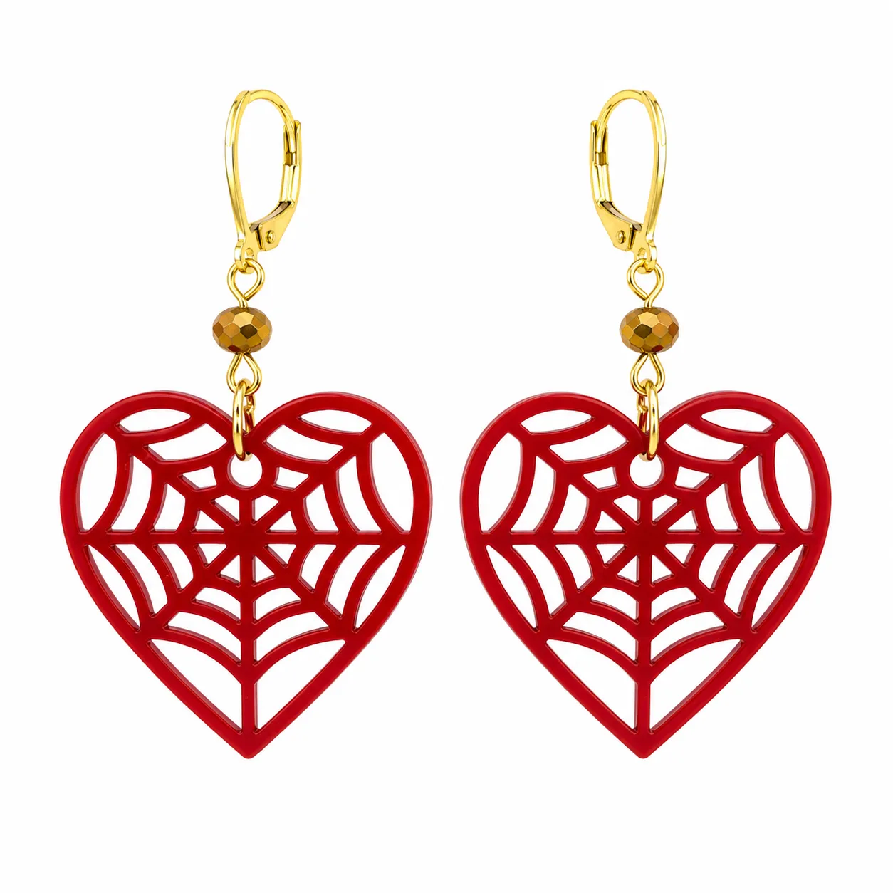 Crimson Spiderweb Heart Acrylic Earrings Crimson Spiderweb Heart Earrings