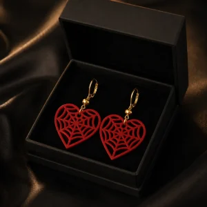 Crimson Spiderweb Heart Acrylic Earrings Crimson Spiderweb Heart Earrings
