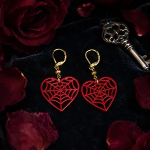 Crimson Spiderweb Heart Acrylic Earrings Crimson Spiderweb Heart Earrings