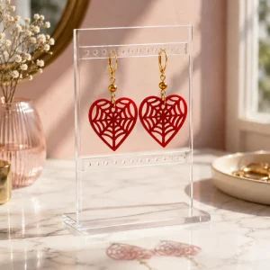 Crimson Spiderweb Heart Acrylic Earrings Crimson Spiderweb Heart Earrings
