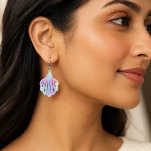 Pastel Shell Printed Acrylic Earrings & Pendant Set - Image 2