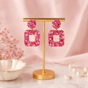 Rose Quartz Geometric Stud Earrings