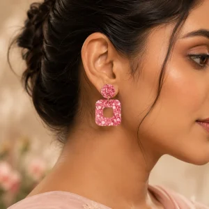 Rose Quartz Geometric Stud Earrings