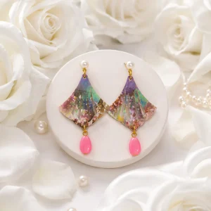 Colorful Fan Pearl Drop Earrings
