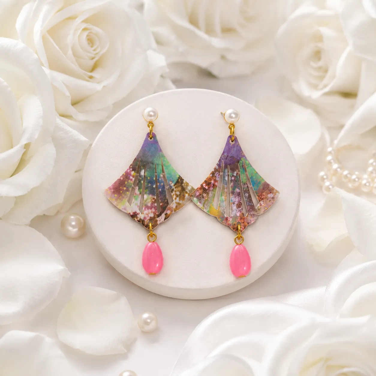 Colorful Fan Pearl Drop Earrings Colorful Fan Pearl Drop Earrings