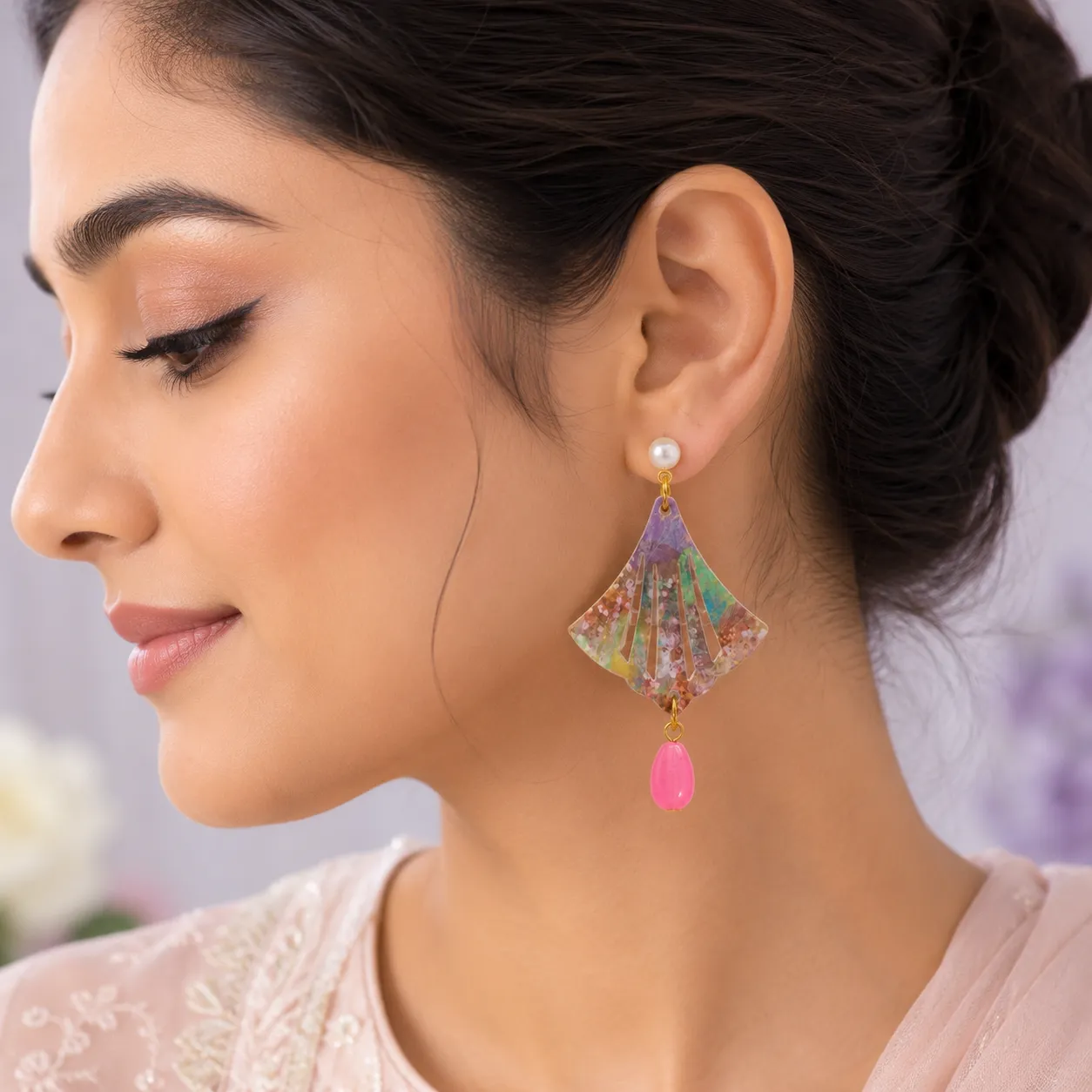 Colorful Fan Pearl Drop Earrings Colorful Fan Pearl Drop Earrings