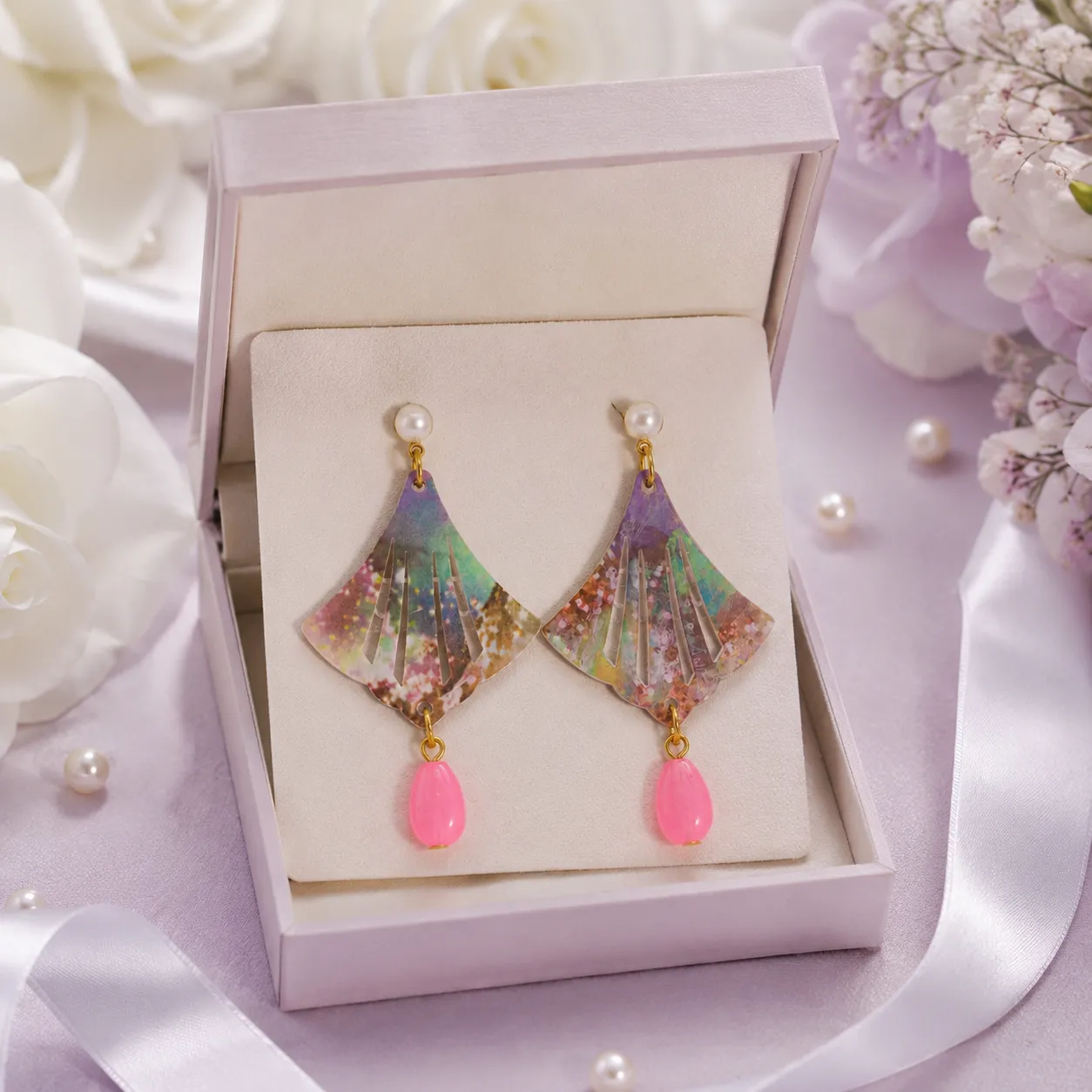 Colorful Fan Pearl Drop Earrings Colorful Fan Pearl Drop Earrings
