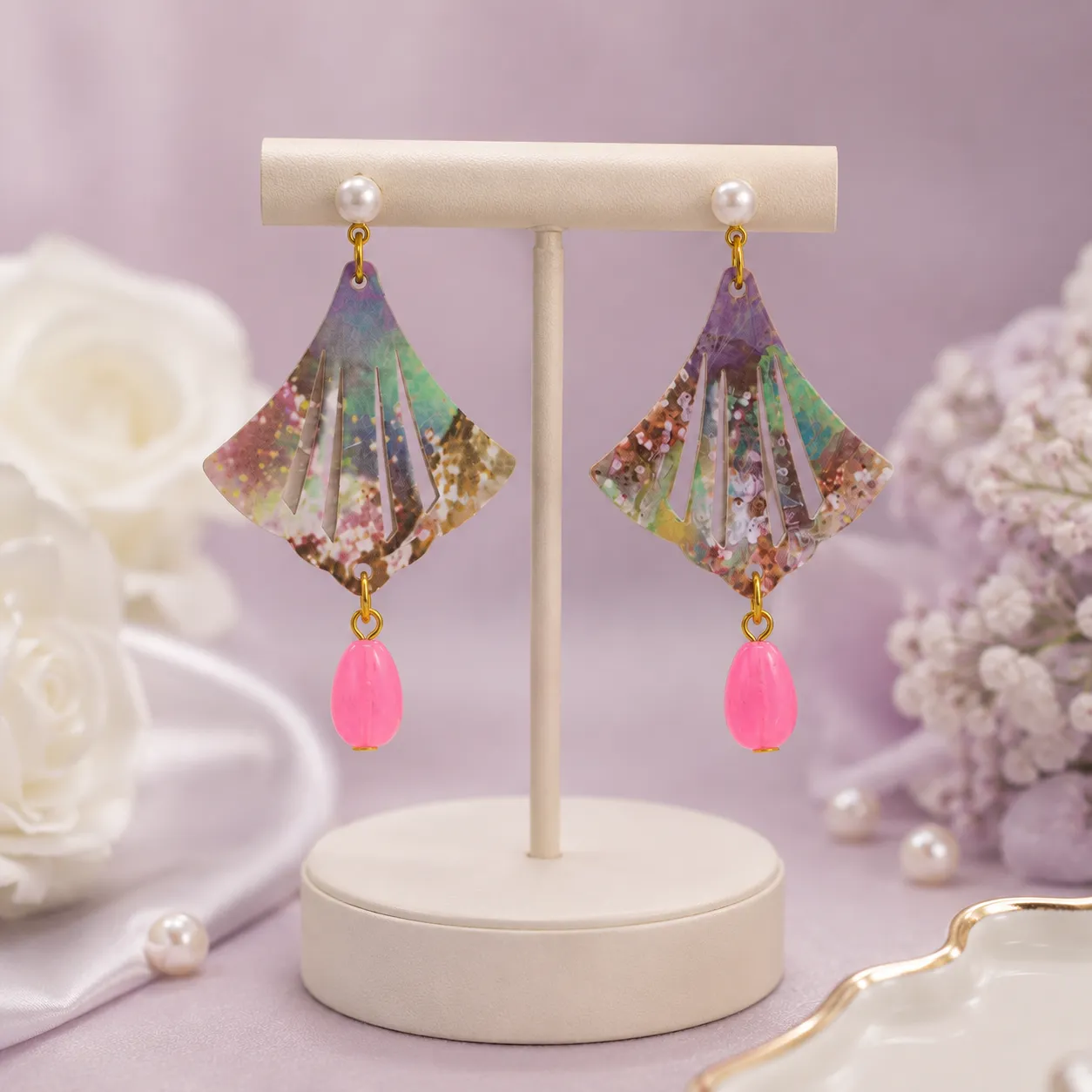 Colorful Fan Pearl Drop Earrings Colorful Fan Pearl Drop Earrings