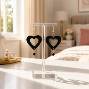 Midnight Black Noir Heart Earrings