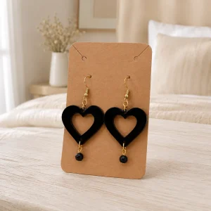 Midnight Black Noir Heart Earrings