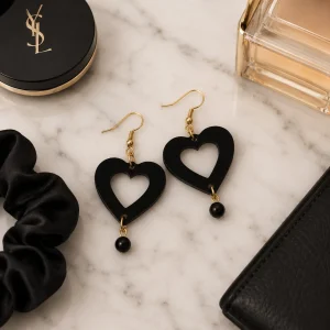 Midnight Black Noir Heart Earrings