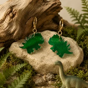 Green Dino Acrylic Earrings