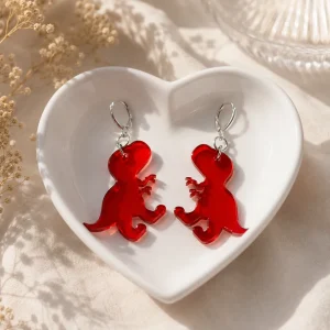 Red Acrylic T-Rex Dinosaur Earrings