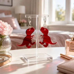 Red Acrylic T-Rex Dinosaur Earrings
