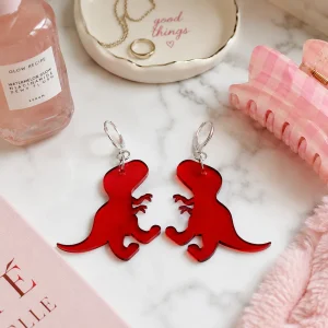 Red Acrylic T-Rex Dinosaur Earrings