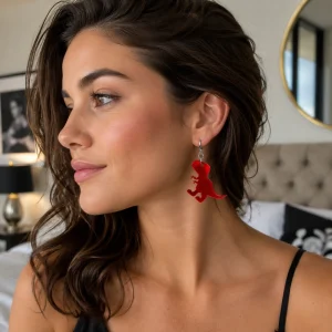 Red Acrylic T-Rex Dinosaur Earrings