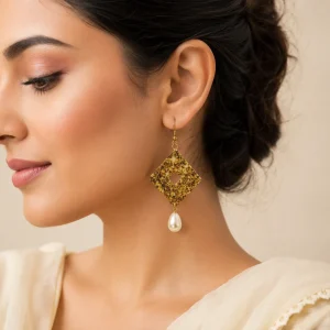 Mosaic Diamond Pearl Drop Earrings