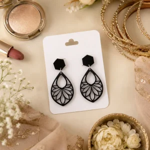 Black Bloom Teardrop Acrylic Stud Earrings