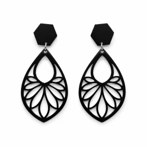 Black Bloom Teardrop Acrylic Stud Earrings