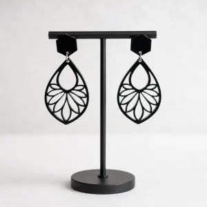Black Bloom Teardrop Acrylic Stud Earrings