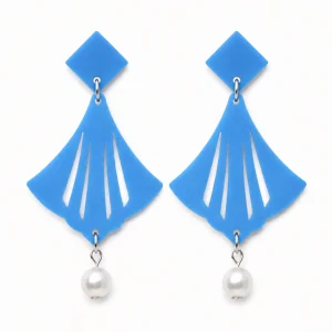 Blue Fan Pearl Earrings