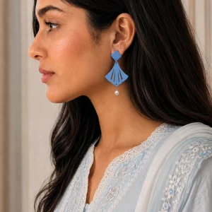Blue Fan Pearl Earrings
