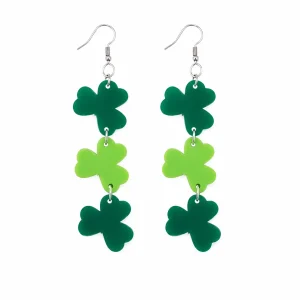 Lucky Clover Acrylic Dangle Earrings