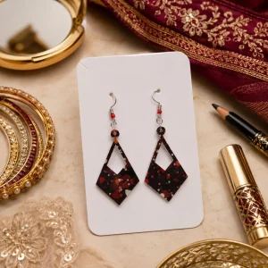 Crimson Noir Geometric Earrings - Image 3